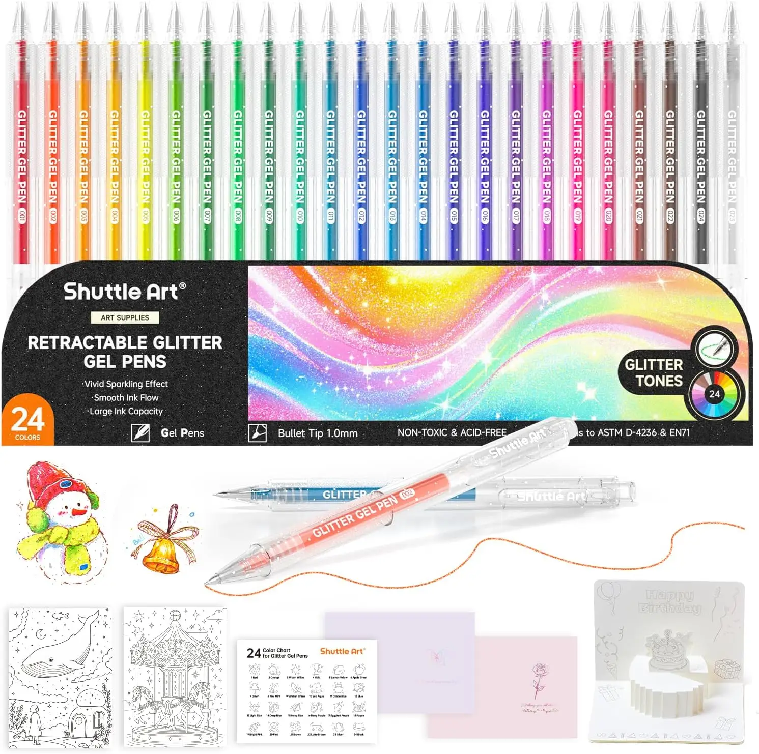 Vibrant Sparkle Retractable Glitter Gel Pens - Image 1
