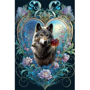 Diamond Painting Wolf with Rose - Thumbnail Image 1