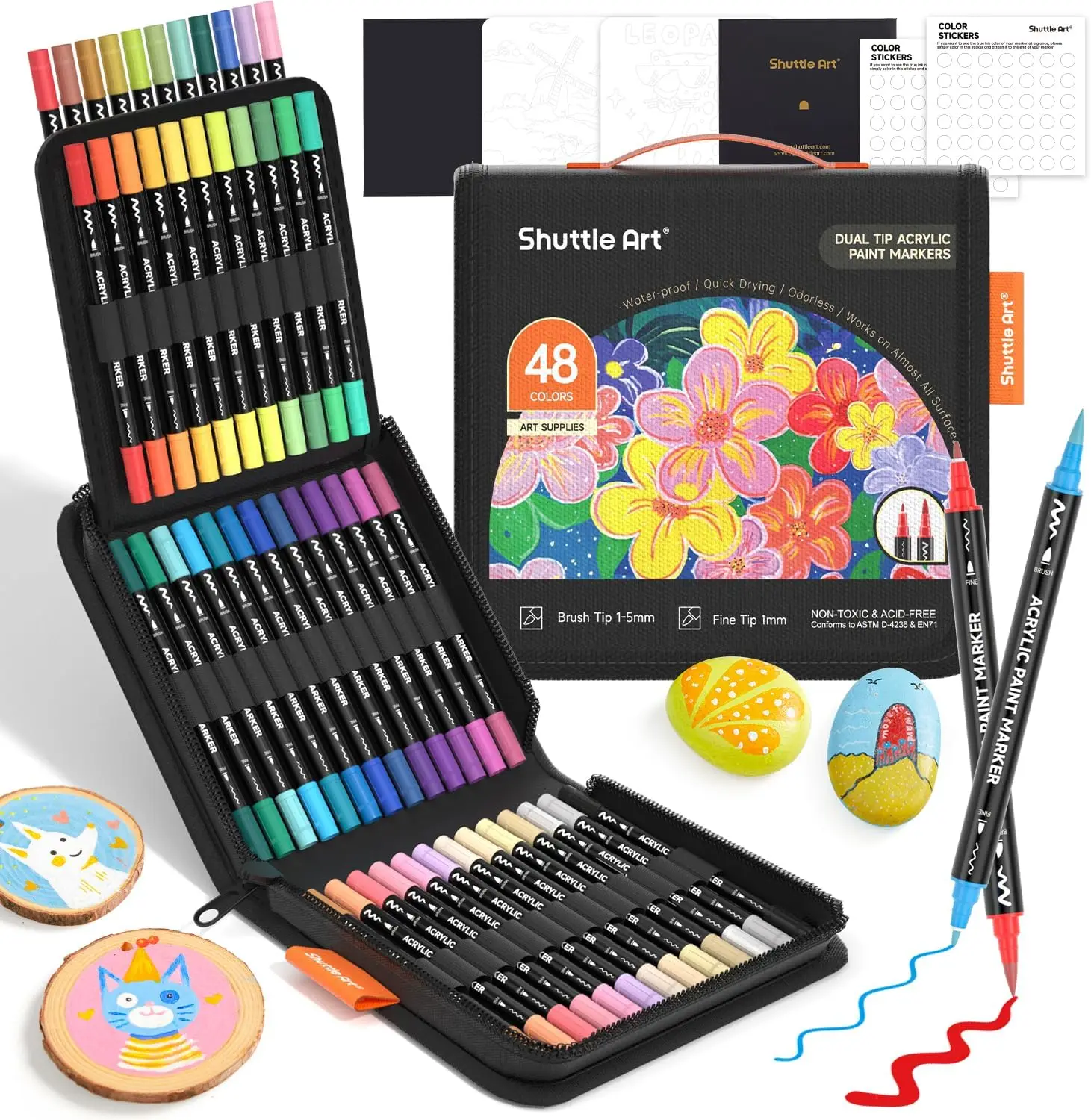 Shuttle Art 48 Colors Dual Tip Acrylic Paint Markers - Image 1