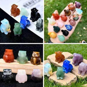 Random 3pcs natural crystal animal carving ornaments