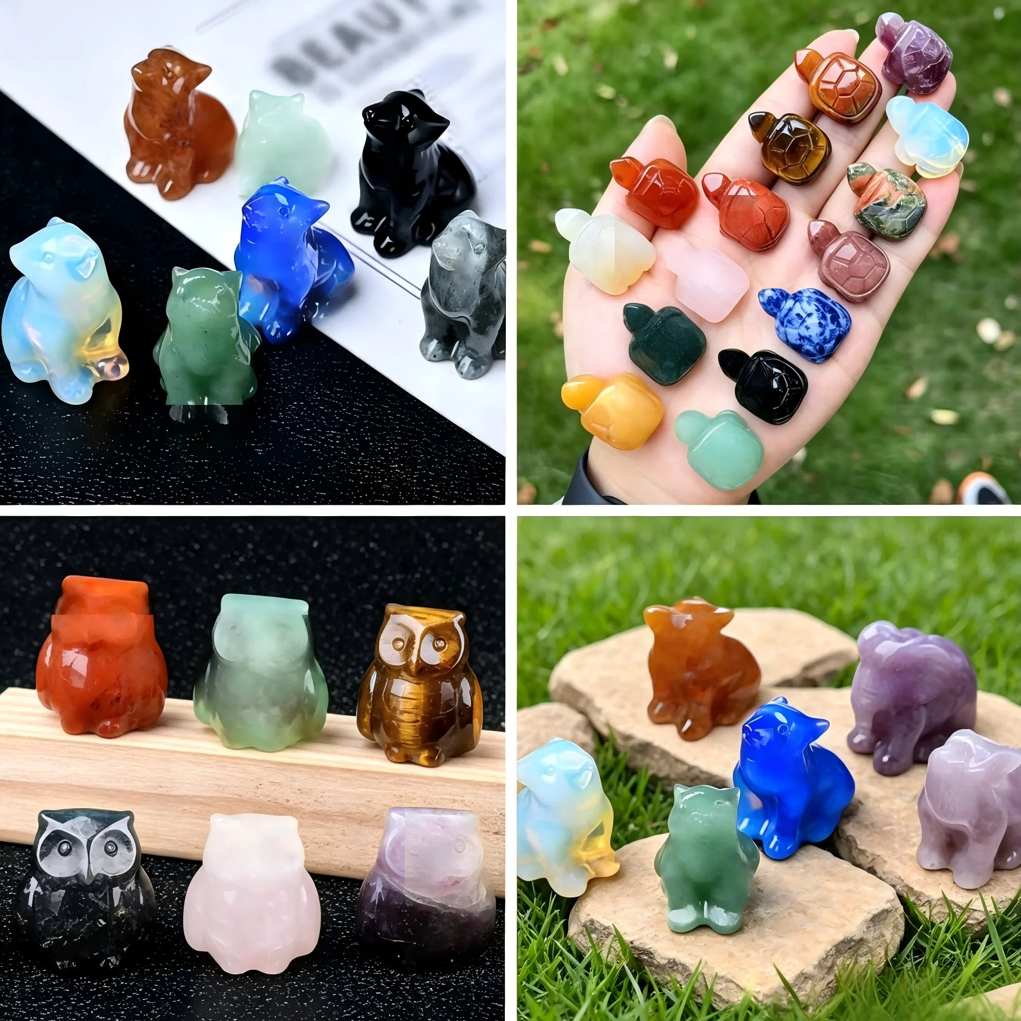 Random 3pcs natural crystal animal carving ornaments - Image 1