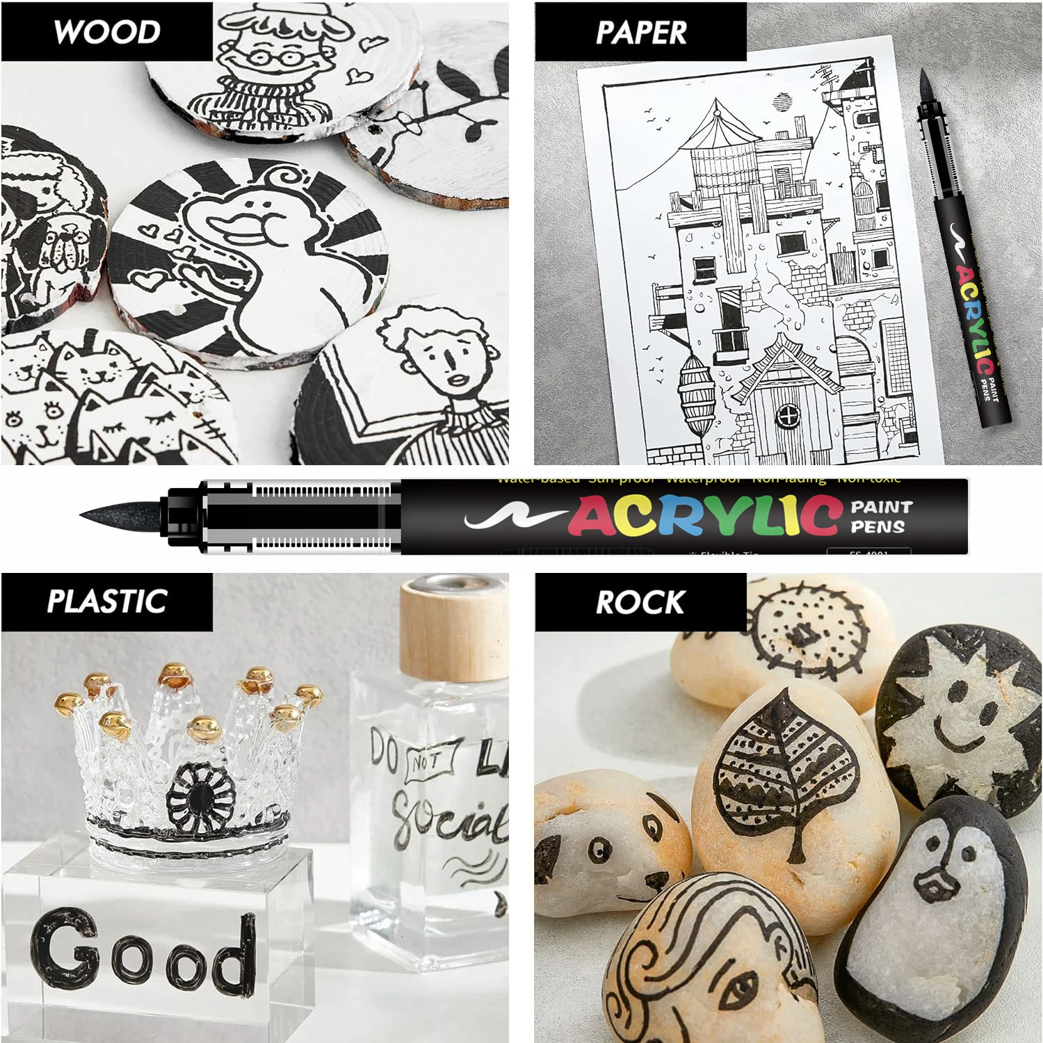 Black and White Acrylic Paint Markers Set - Image 4