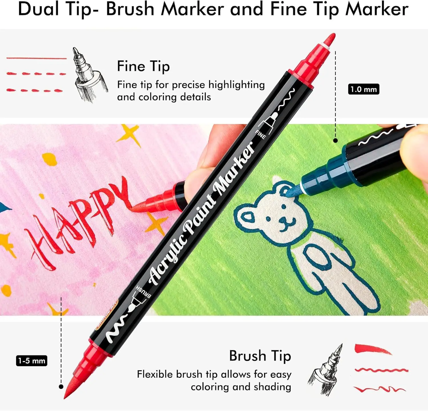 Shuttle Art 48 Colors Dual Tip Acrylic Paint Markers - Image 3