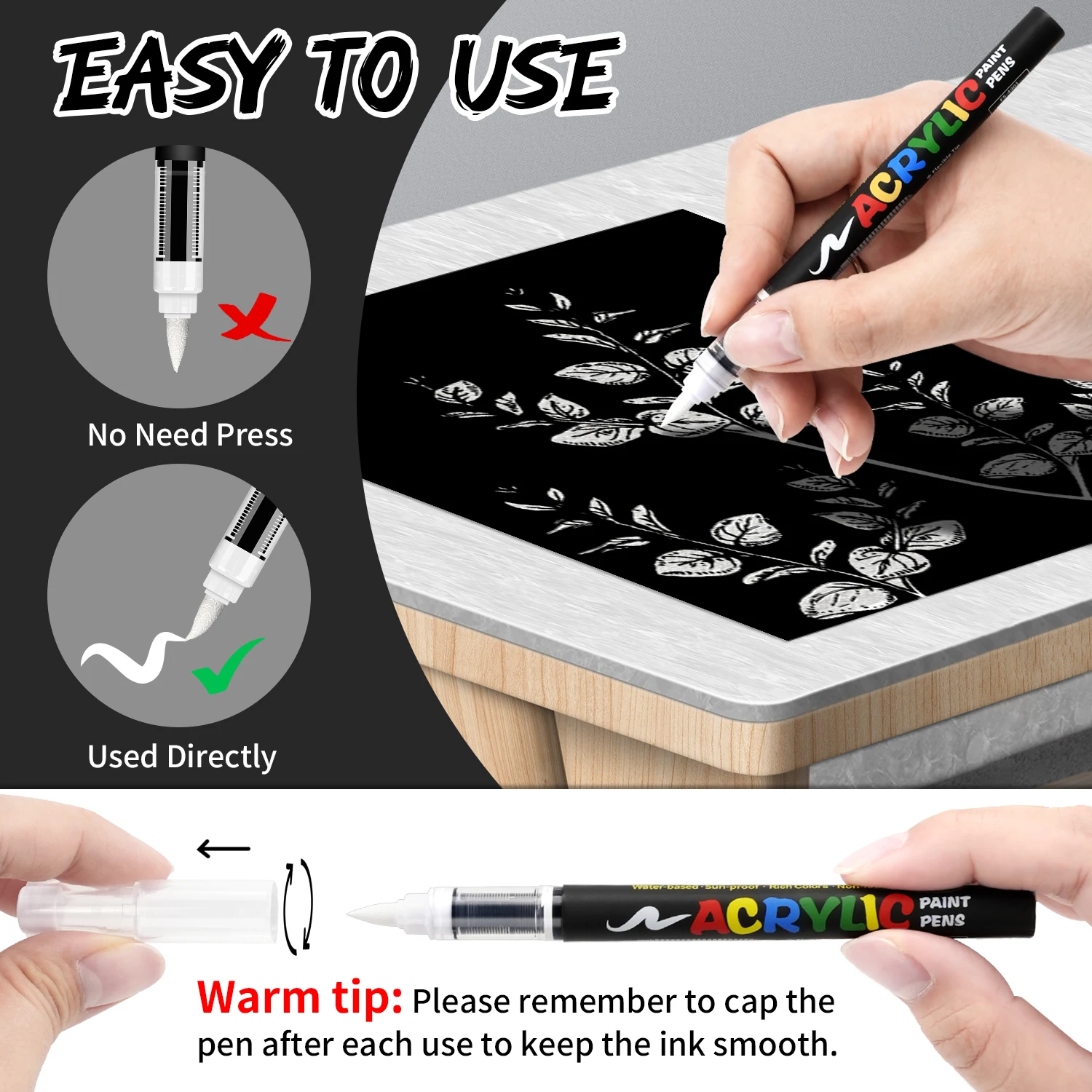 Black and White Acrylic Paint Markers Set - Image 2